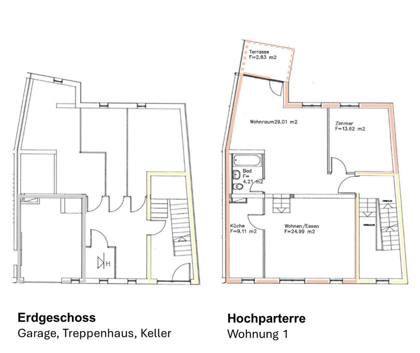 Grundriss Erdgeschoss + Hochparterre