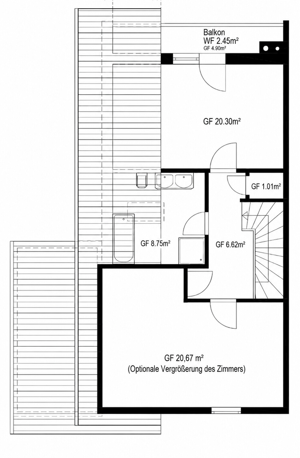 Optionale Zusammenlegung  Zimmer OG