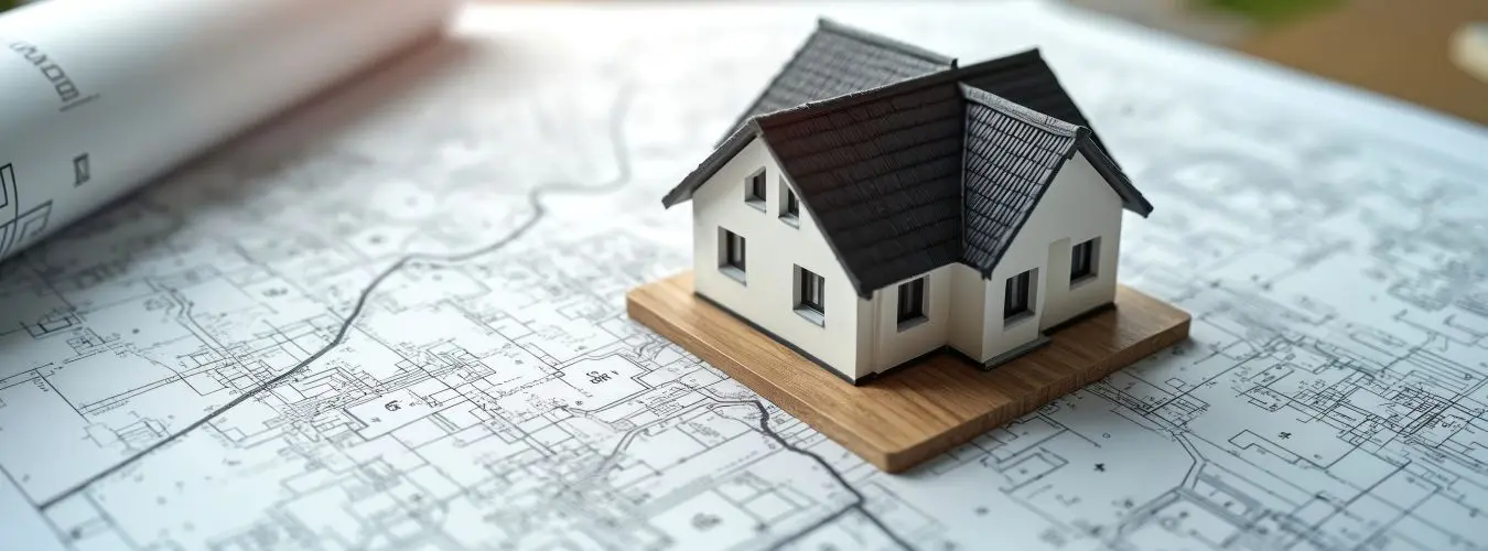 Modèle de maison sur carte cadastrale